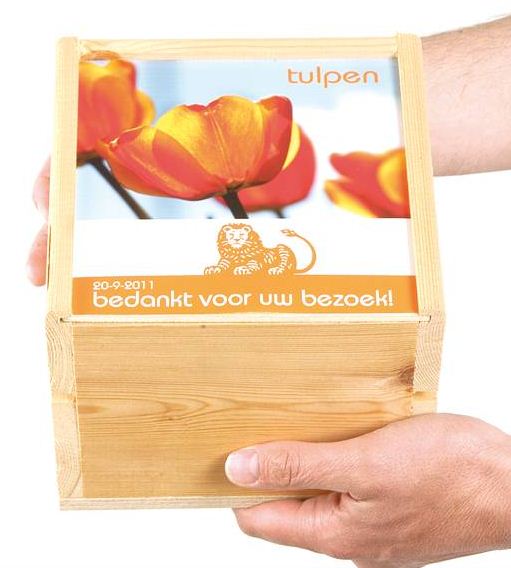 Stevig houten kistjes met schuifdeksel met bloembollen