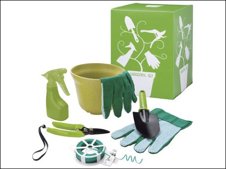 Tuinsets in groene bloempot