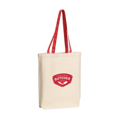 Canvas tas met gekleurd hengsel | 220 grams | 38 x 42 x 10 cm - Rood