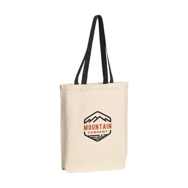 Canvas tas met gekleurd hengsel | 220 grams | 38 x 42 x 10 cm - Zwart