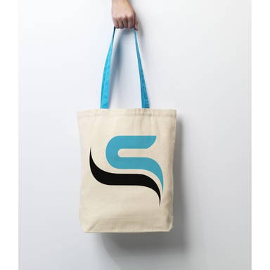 Canvas tas met gekleurd hengsel | 220 grams | 38 x 42 x 10 cm - Lichtblauw