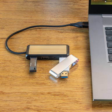 Link RCS gerecycled plastic en bamboe dubbeleUSB-hub