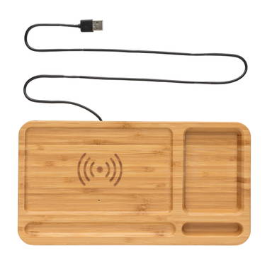 Bamboe desk organizer met 5W draadloze oplader