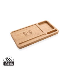 Organisateur de bureau en bambou avec chargeur sans fil 5W