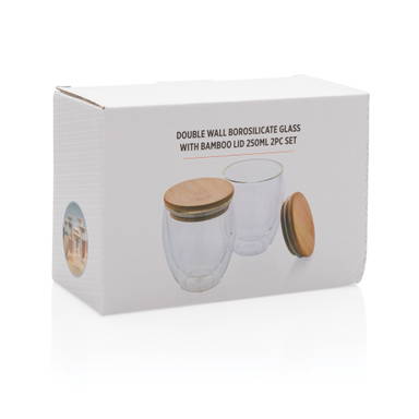 Dubbelwandig borosilicaatglas met bamboe deksel 250ml set