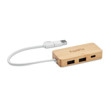 HUBBAM Bamboe USB hub 3 poorten