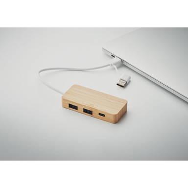 HUBBAM Bamboe USB hub 3 poorten