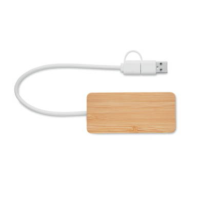 HUBBAM Bamboe USB hub 3 poorten