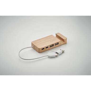 HUBSTAND Bamboe USB hub 4 poorten