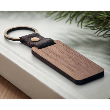 NAWKEY Sleutelhanger notenhout en PU