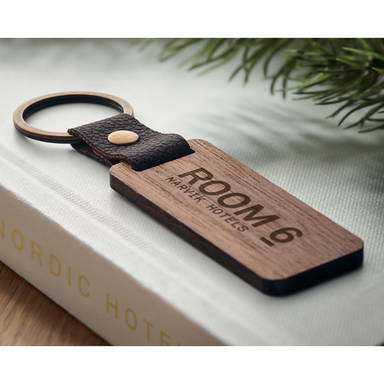 NAWKEY Sleutelhanger notenhout en PU