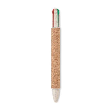 4-Farben-Kugelschreiber mit Kork - Beige