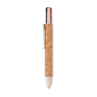 4-Farben-Kugelschreiber mit Kork - Beige