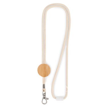 Katoenen tube lanyard met bamboe detail - Beige