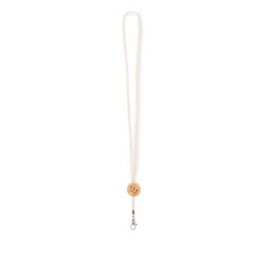 Katoenen tube lanyard met bamboe detail - Beige