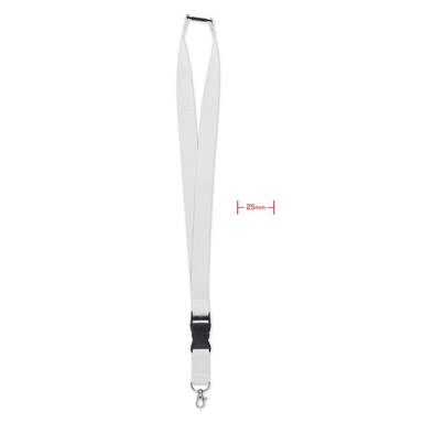 Brede polyester lanyard met veiligheidssluiting en buckle | 25 mm - Wit