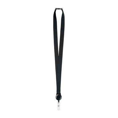 Polyester lanyard met uitrekbare badgehouder | 20 mm - Zwart