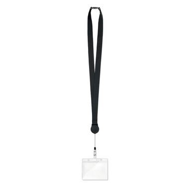 Polyester lanyard met uitrekbare badgehouder | 20 mm - Zwart