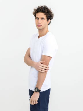 T-shirt col V Printer Heavy Hommes 2264024 - Blanc