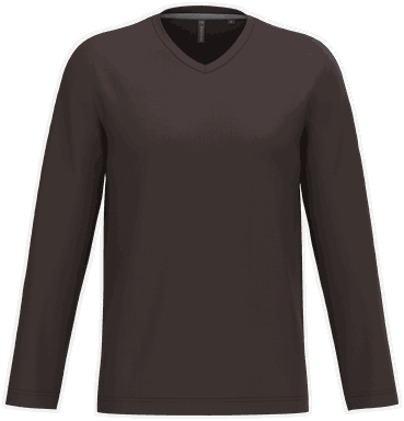 T-shirt classique col en V à manches longues - Chocolat