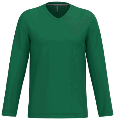 T-shirt classique col en V à manches longues - Vert Kelly