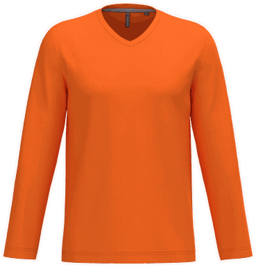 T-shirt classique col en V à manches longues - Orange