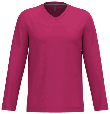 T-shirt classique col en V à manches longues - Fuchsia