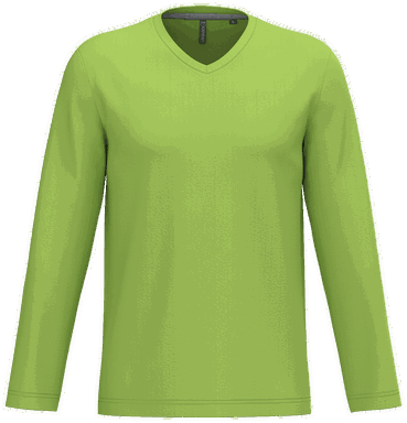 T-shirt classique col en V à manches longues - Citron vert
