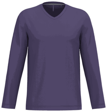 T-shirt classique col en V à manches longues - Violet