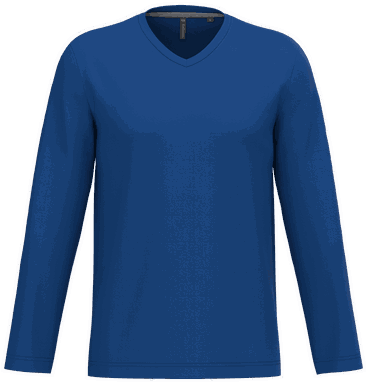 T-shirt classique col en V à manches longues - Bleu royal