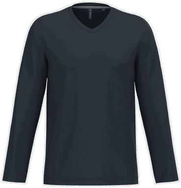 T-shirt classique col en V à manches longues - Bleu marine