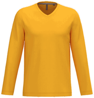 T-shirt classique col en V à manches longues - Jaune