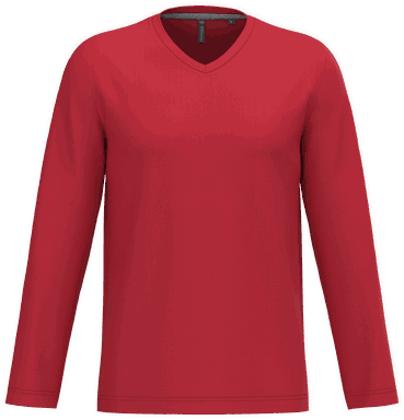 T-shirt classique col en V à manches longues - Rouge