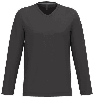 T-shirt classique col en V à manches longues - Gris foncé