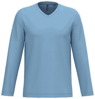 T-shirt classique col en V à manches longues - Bleu ciel
