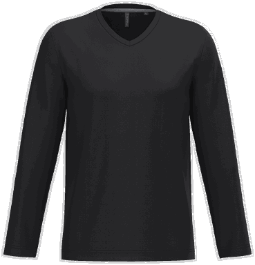 T-shirt classique col en V à manches longues - Noir
