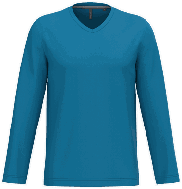 T-shirt classique col en V à manches longues - Bleu tropical