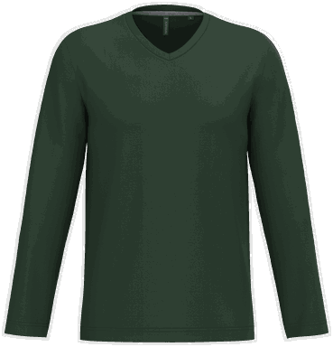 T-shirt classique col en V à manches longues - Vert forêt