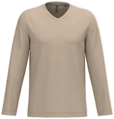 T-shirt classique col en V à manches longues - Sable clair
