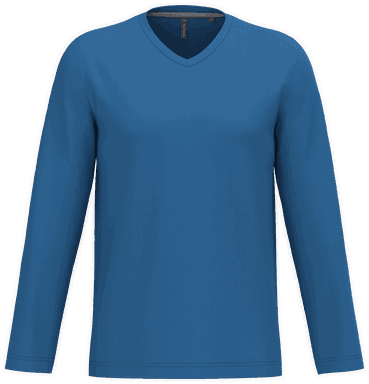 T-shirt classique col en V à manches longues - Bleu royal clair