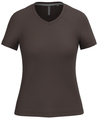 Klassisches Damen-T-Shirt mit V-Ausschnitt - Schokolade