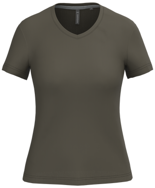 Klassisches Damen-T-Shirt mit V-Ausschnitt - Dunkles Khaki