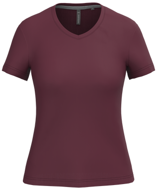 Klassisches Damen-T-Shirt mit V-Ausschnitt - Weinrot