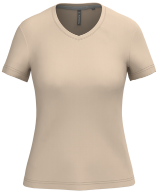Klassisches Damen-T-Shirt mit V-Ausschnitt - Hellbraun