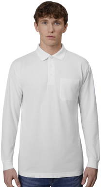 Polo ID PRO Wear à manches longues avec poche poitrine 0326 - Blanc