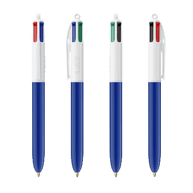 BIC 4 kleuren balpen - Wit/Marineblauw/Witte ring