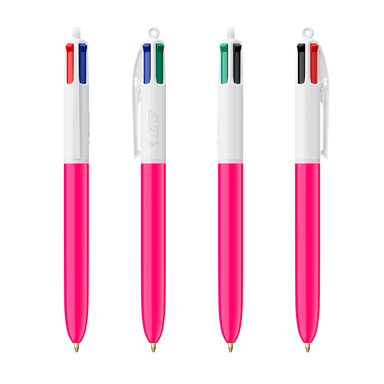 BIC 4 kleuren balpen - Wit - roze