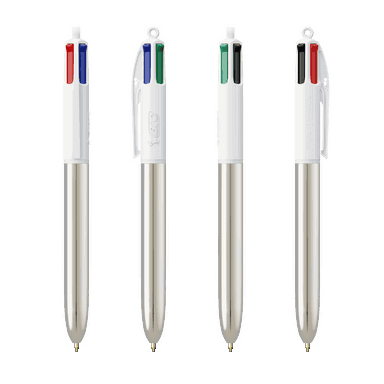 Stylo bille BIC 4 couleurs Shine - Blanc/Argent Métallique