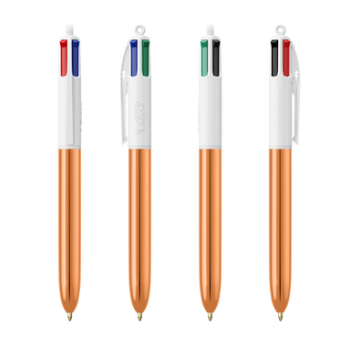 Stylo bille BIC 4 couleurs Shine - Blanc - Or Rose