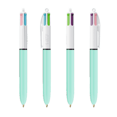 Stylo bille BIC 4 couleurs Fashion - Blanc/Bleu Clair